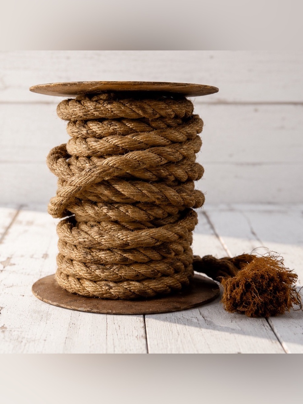 Vintage 3/4” Twisted Manila Rope 60 Ft Partial Spool John H Graham Co Nautical